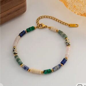 UNISEX LAPIS MALACHITE WHITE QUARTZ TURQUOISE BEADED BRACELET